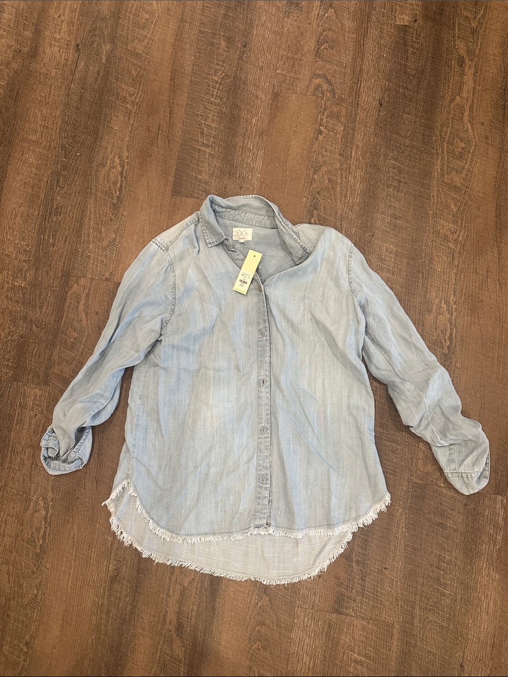 New Francesca's Light Blue Chambray Button-Up Shirt